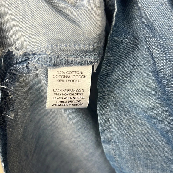 Loft “The Softened” Chambray Blue Tie Front Long Sleeve Top Blouse Size S - Picture 5 of 8